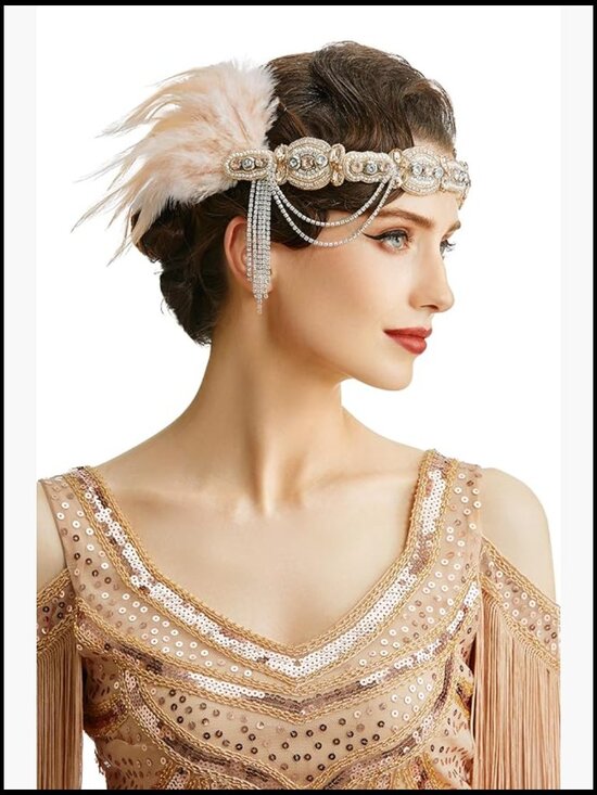 Gatsby Flapper Headband Vintage Retro Feather Headpiece for 1920s Parties main image 5